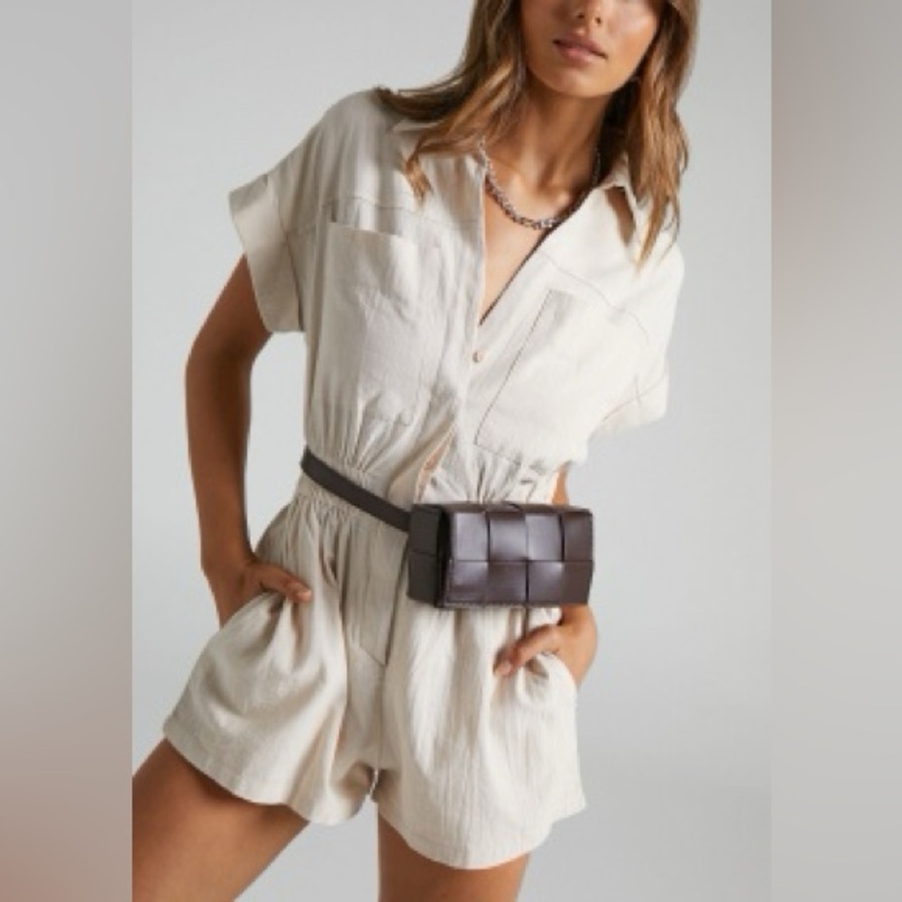 Showpo Daralyn Linen Utility Romper Playsuit